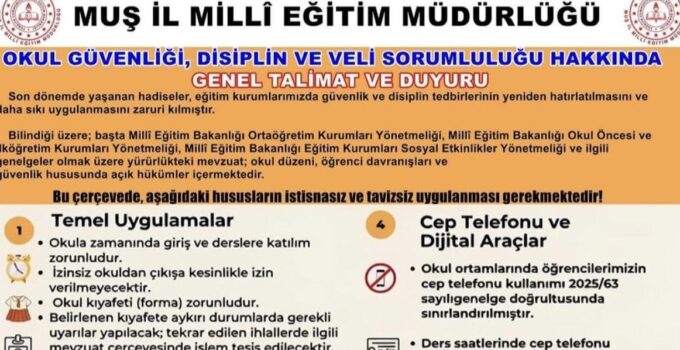 Muş İl Milli Eğitim Müdürlüğü’nden Okullarda Güvenlik ve Disiplin Seferberliği