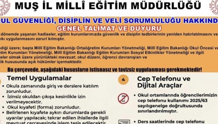 Muş İl Milli Eğitim Müdürlüğü’nden Okullarda Güvenlik ve Disiplin Seferberliği