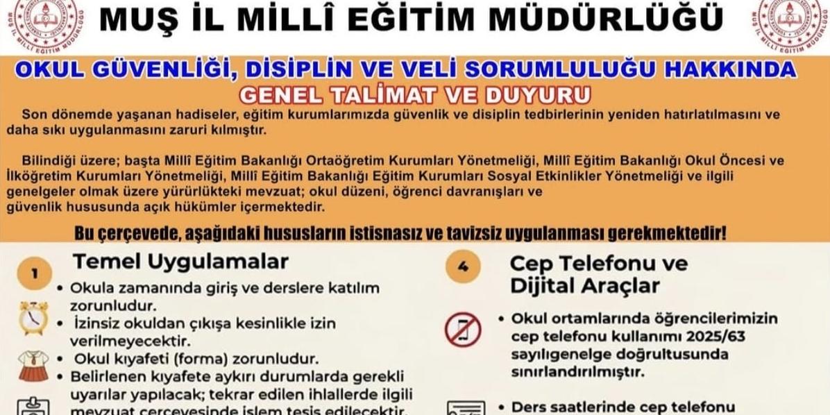Muş İl Milli Eğitim Müdürlüğü’nden Okullarda Güvenlik ve Disiplin Seferberliği